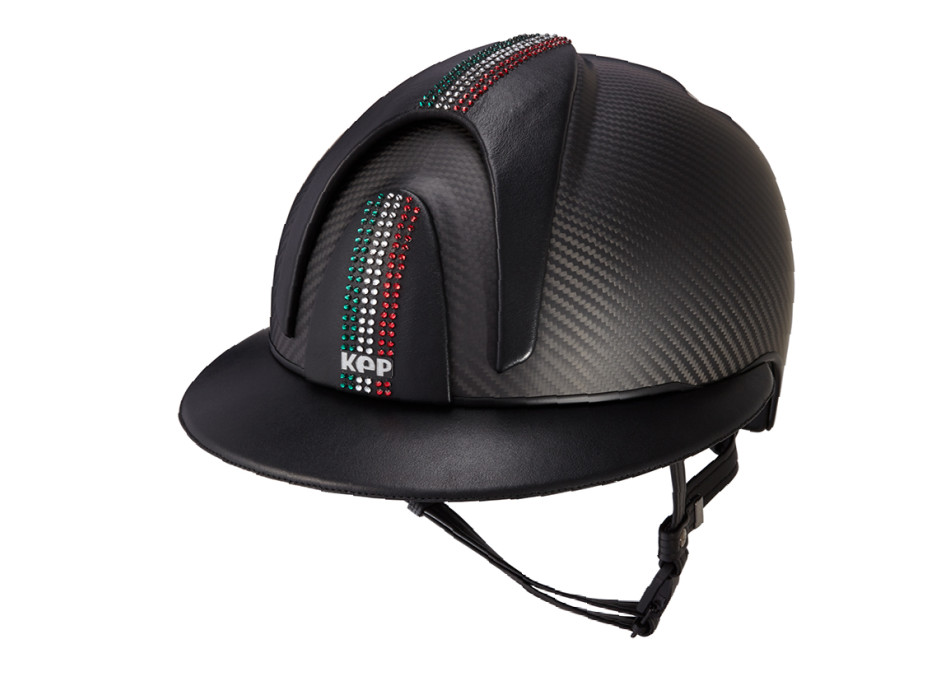E-LIGHT CARBONHELM MATTSCHWARZ MIT SWAROVSKI ITALIENISCHER FLAGGE