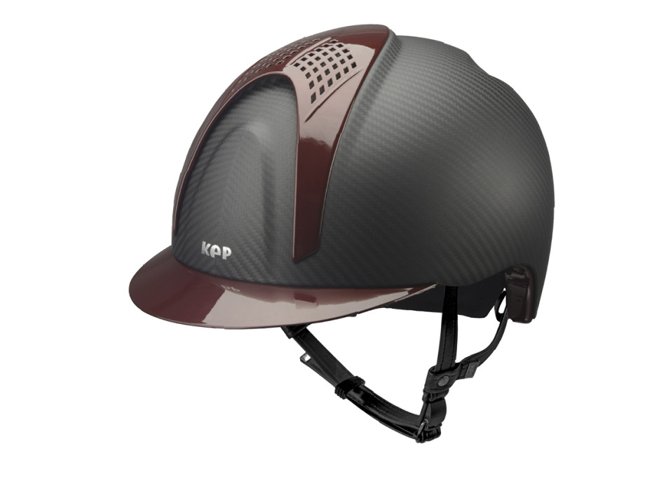 E-LIGHT CARBONHELM MATTSCHWARZ MIT METALLIC BORDEAUX VISIER UND 2 METALLIC BORDEAUX PAD