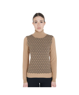 DAMEN-STEHKNOPF-PULLOVER MIT KONTRASTIERENDEN LOGOS