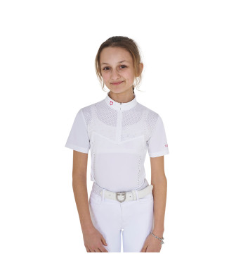 EQUESTRO Damen-Trainingspoloshirt in schmaler Passform mit Reißverschluss und Strasssteinen am Kragen