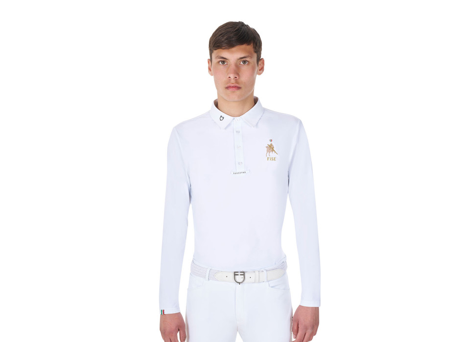 Equestro X FISE Herren Langarm-Wettkampfpoloshirt