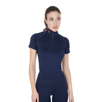 EQUESTRO women's slim-fit training polo shirt with zip and rhinestones on the collar