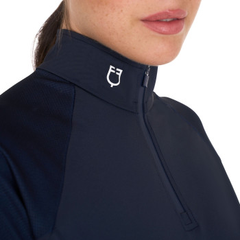 EQUESTRO women's slim-fit training polo shirt with zip and rhinestones on the collar