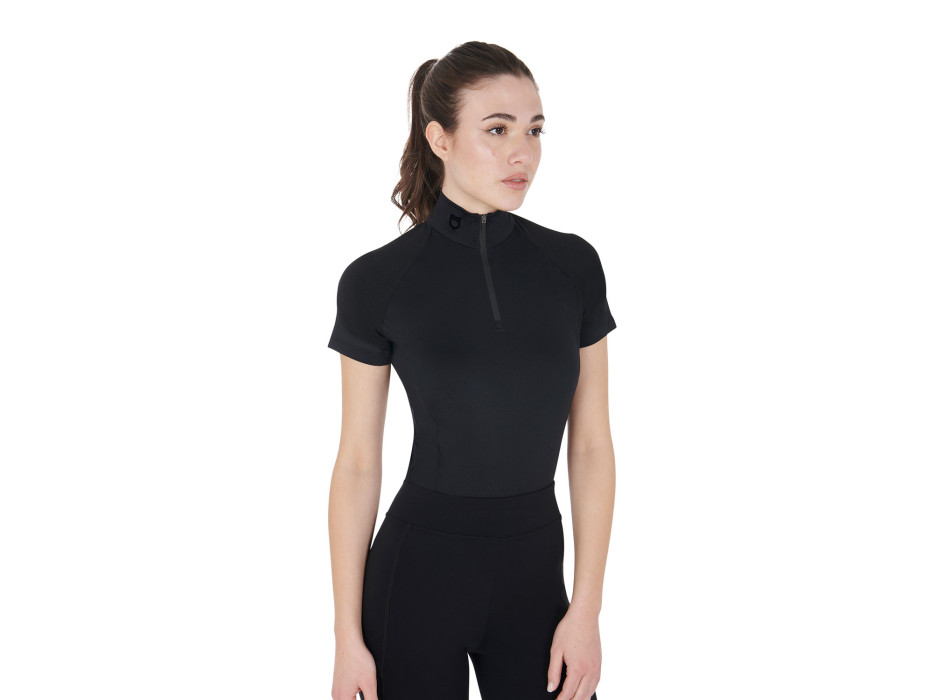 EQUESTRO women's slim-fit training polo shirt with zip and rhinestones on the collar