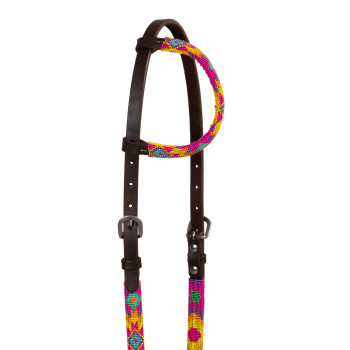 POOL'S ONE-EAR OILED MULTICOLOR BEADED WESTERN BRIDLE