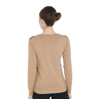 WOMEN'S V-NECK SWEATER WITH CONTRASTING LOGOS