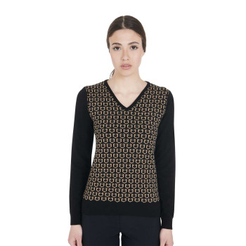 WOMEN'S V-NECK SWEATER WITH CONTRASTING LOGOS