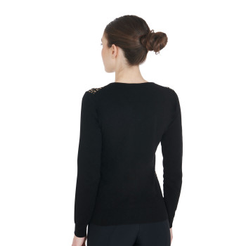 WOMEN'S V-NECK SWEATER WITH CONTRASTING LOGOS