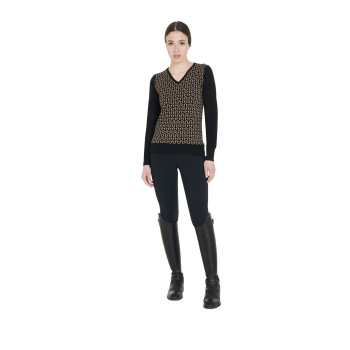 WOMEN'S V-NECK SWEATER WITH CONTRASTING LOGOS