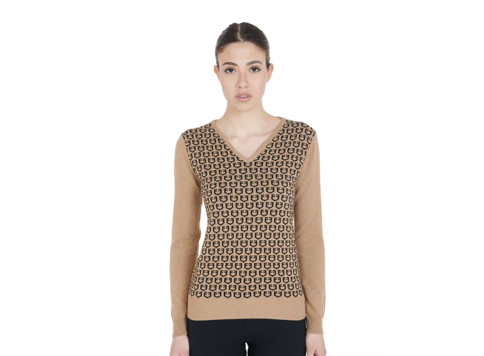 WOMEN'S V-NECK SWEATER WITH CONTRASTING LOGOS