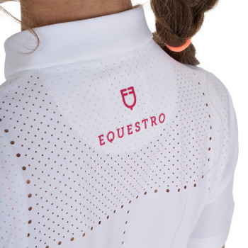 EQUESTRO women's slim-fit training polo shirt with zip and rhinestones on the collar