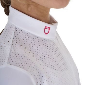 EQUESTRO women's slim-fit training polo shirt with zip and rhinestones on the collar