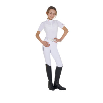 EQUESTRO women's slim-fit training polo shirt with zip and rhinestones on the collar
