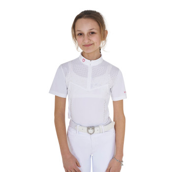 EQUESTRO women's slim-fit training polo shirt with zip and rhinestones on the collar