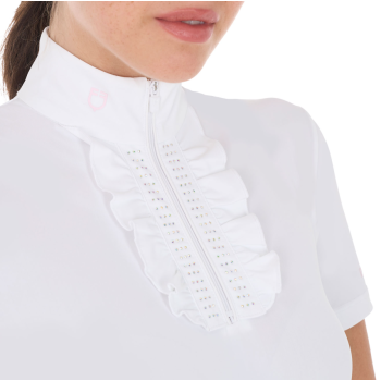 WOMEN'S SLIM FIT COMPETITION POLO WITH RUFFLES AND RHINESTONE