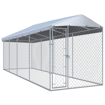 Outdoor dog enclosure with roof