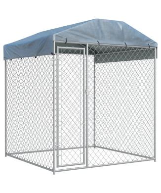 Outdoor dog enclosure with roof
