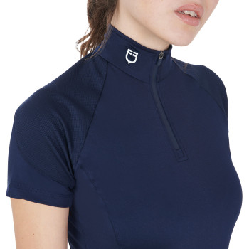 Polo de entrenamiento ajustado para mujer EQUESTRO con cremallera y pedrería en el cuello.