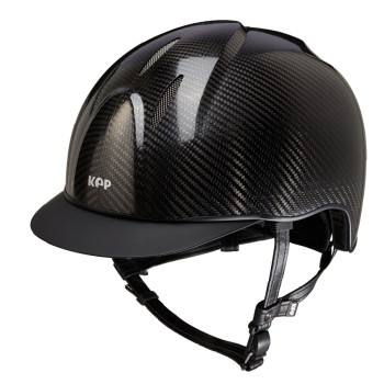 CASCO E-LIGHT DE CARBONO NEGRO BRILLANTE CON VISERA NEGRA MATE Y REJILLA DE ACERO INOXIDABLE