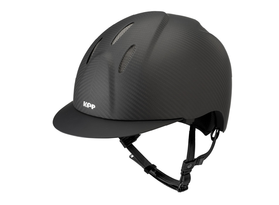 CASCO E-LIGHT DE CARBONO NEGRO MATE CON VISERA NEGRA MATE Y REJILLA DE ACERO INOXIDABLE