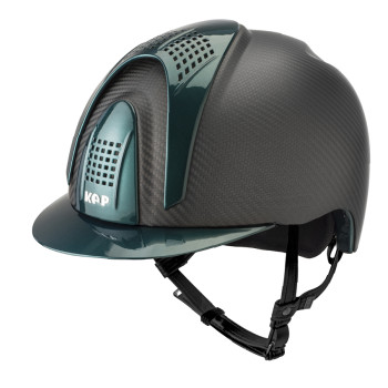 CASCO E-LIGHT DE CARBONO NEGRO MATE CON VISERA VERDE METALIZADO Y 3 TORNILLOS VERDES METALIZADOS