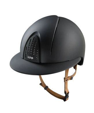 Casco de equitación KEP Smart Nova / Textil negro / Correa beige / Visera tipo polo grande
