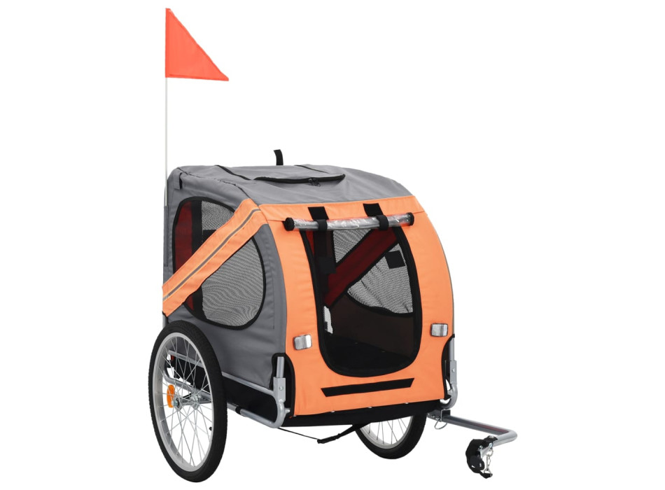 Remolque de bicicleta para perros naranja y gris