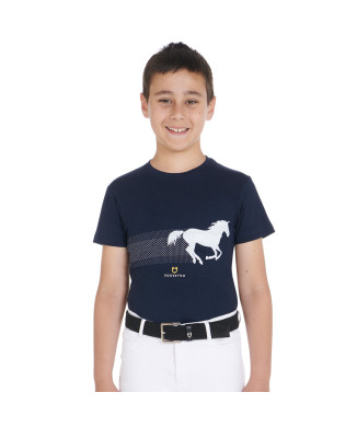 CAMISETA INFANTIL SLIM FIT CON ESTAMPADO DE CABALLO DE CARRERAS