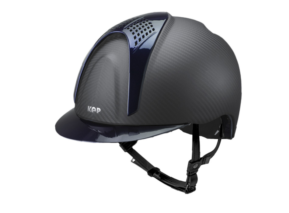 CASQUE E-LIGHT CARBON NOIR MAT AVEC VISIÈRE BLEU MÉTALLISÉE ET 2 PIÈCES BLEU MÉTALLISÉES