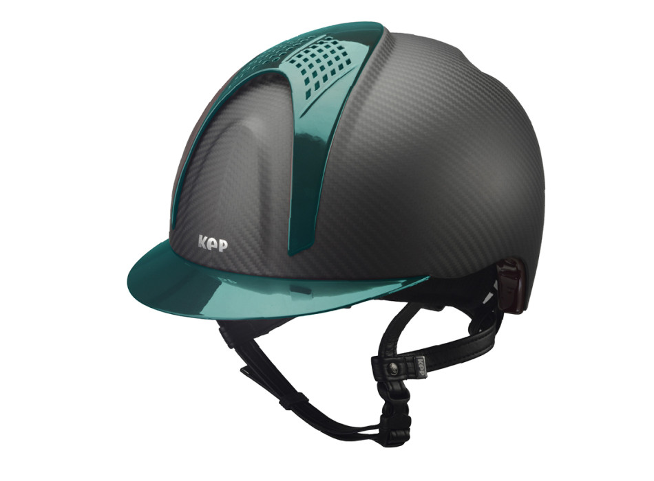 CASQUE E-LIGHT CARBONE NOIR MAT AVEC VISIÈRE VERT MÉTALLIQUE ET 2 COUSSINS VERTS MÉTALLIQUES