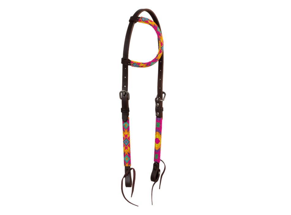 BRIGLIA WESTERN CON PERLINE MULTICOLORE E OLIATA A UN ORECCHIO POOL'S