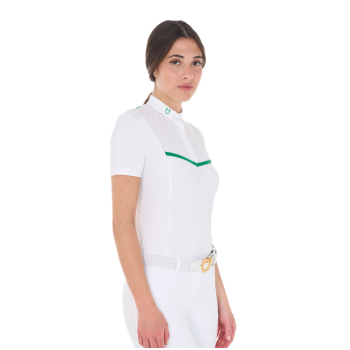 POLO CONCORSO DONNA SLIM FIT CON INSERTI TRAFORATI SUL PETTO 