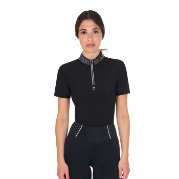 Polo training donna slim fit con zip e strass sul colletto EQUESTRO