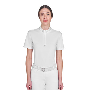 Polo training donna slim fit con zip e strass sul colletto EQUESTRO