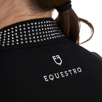 Polo training donna slim fit con zip e strass sul colletto EQUESTRO