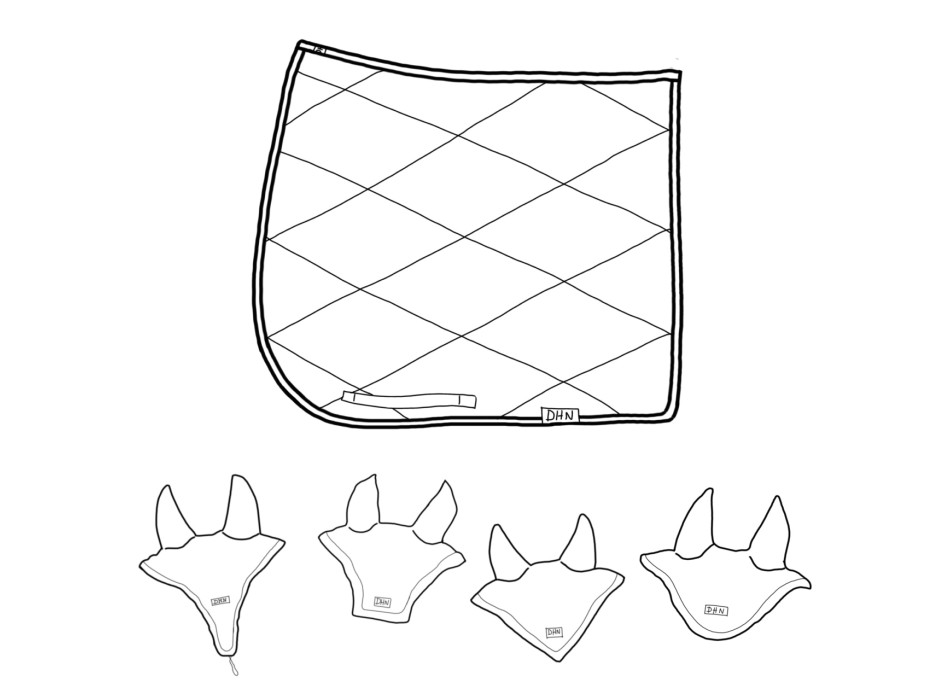 SET sottosella e cuffietta DHN tinta unita da DRESSAGE per cavallo/pony realizzato a mano e personalizzabile